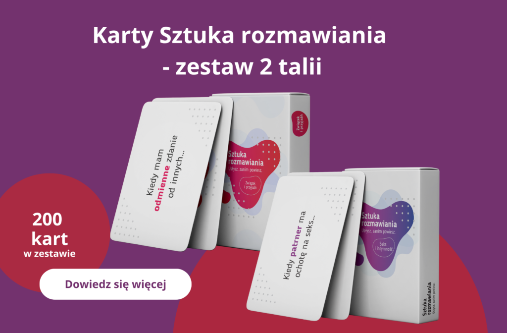Karty Sztuka rozmawiania – zestaw 2 talii dla par, 200 kart z pytaniami o związek, przyjaźń i intymność. Pomysł na prezent dla par na święta 2026.